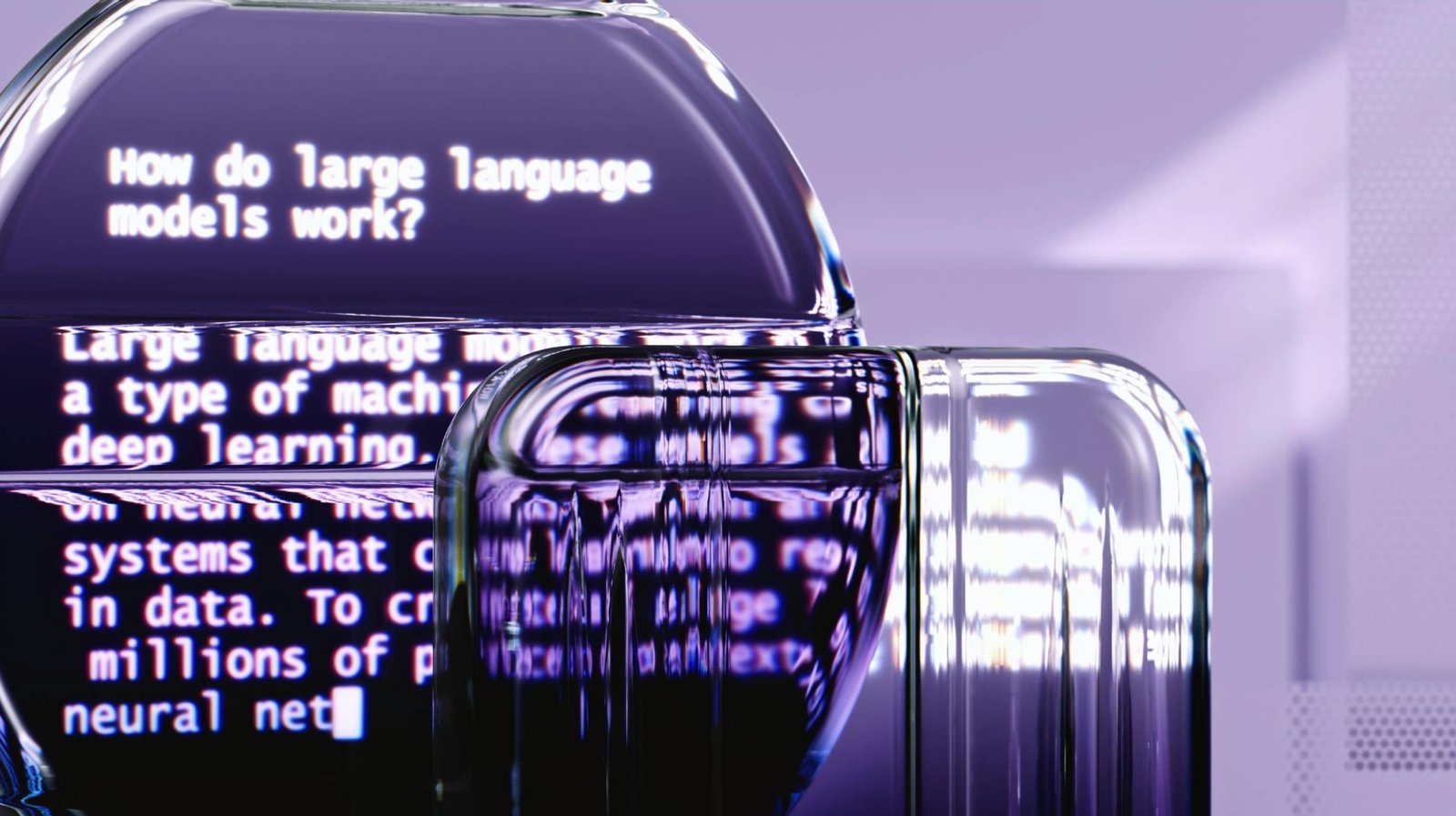 Text about large language models seen through glass, representing how context shapes ChatGPT feedback